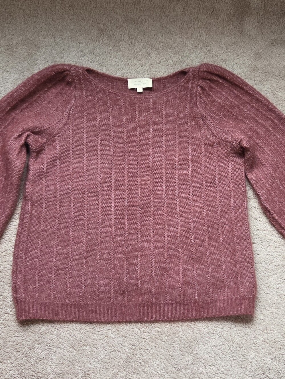 Sezane Aretha Puff Sleeve Sweater - Size L - Rust Wine